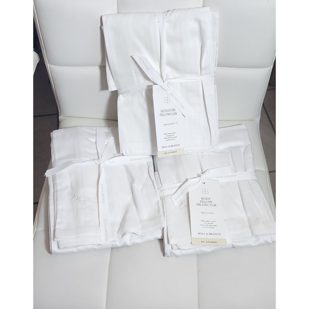 Boll & Branch Signature Organic Cotton Body Pillow Protector Case White 18x54